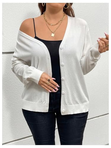 Image of SHENHE Women's Plus Size Button Down Cardigan V Neck Lightweight Loose Basic Cardigan Sweater White Large Plus