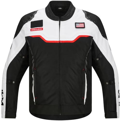 ILM Motorcycle Mesh Jacket with CE Armor and Detachable Waterproof Liner Dual Sport All Season Riding for Men Model JRC2-M White, L