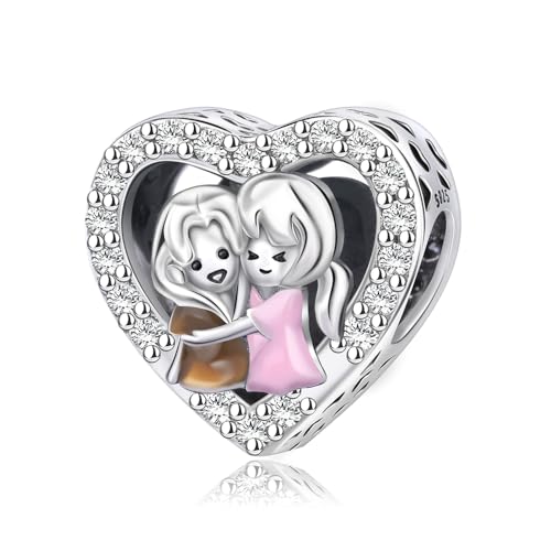 Image of ARTCHARM Love Mom Charm 925 Sterling Silver Heart Beads with Enamal fit European Bracelets Charms,Christmas Valentine Mother's Day Gift for Women
