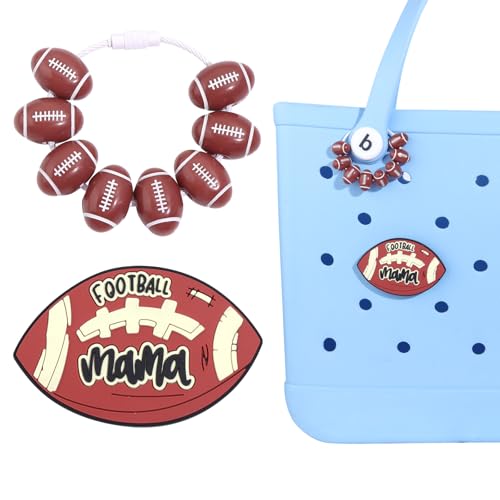 Yumttero 2Pcs Sports Style Charms and Rugby Beads Decoration for Bogg Bag Accessories Compatible with Bogg Bag Original All Models Insert Decorative Football Mom Charms for Handbag Beach Tote Bag