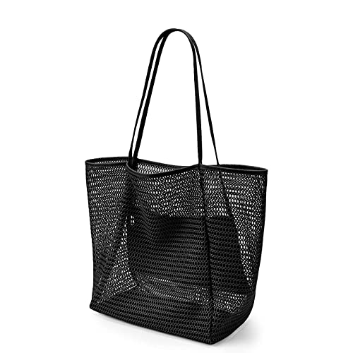 IKIJM XXL Mesh Strandtasche mit Reißverschluss, Umhängetasche Damen...