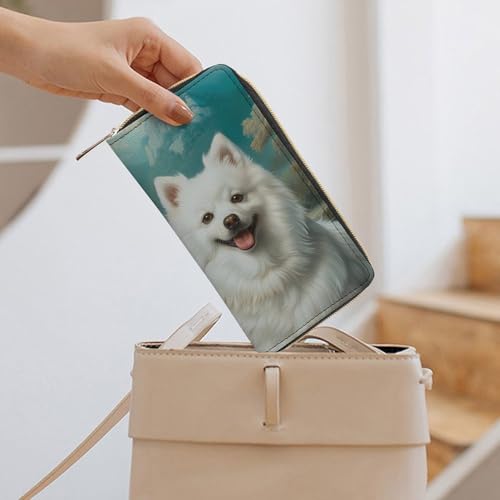 American Eskimos Dogs Wristlet Wallets for Men Women Leather Purse Clutch Cute Card Holder 6