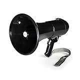 auna - MEGA060, Megáfono, Micrófono de Mano, 60 W, Sirena, Altavoz, Deportes, Manifestaciones, Alcance 600m, Correa de Hombro, Resistente Intemperie, Baterías 6X, Cable Espiral, Negro