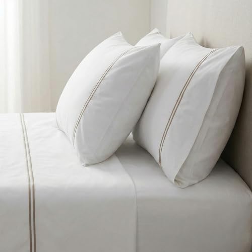 Image of Bedsheet Set | GOTS Certified 100% Organic Cotton Percale | 200 TC | Breathable & Skin-Friendly (King, Dune On White)