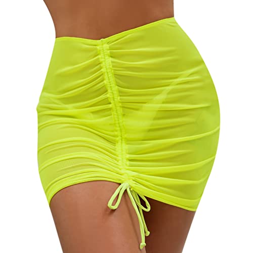 Conjunto Verano Mujer Bikinis 2026 Tanga La Falda Las Mujeres Cubren Malla Brillante Cubierta de Falda de Cuerda para la Cubierta Traje baño Bikinis Mujer 2026 Talla Grande (Yellow, XXL)