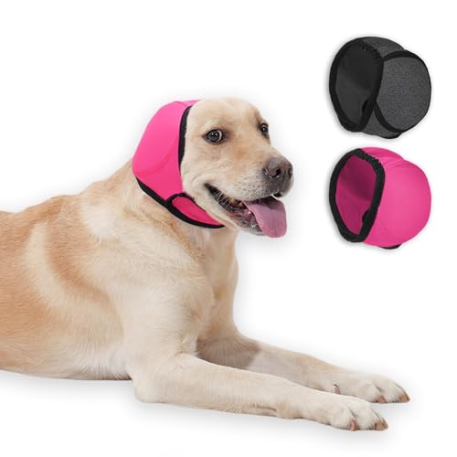 PAPIAMEN Dog Ear Covers,Dog Ear Muffs Noise Protection No Shake Head Wrap for Bath,Anxiety Relief Quiet Dogs Calming Hoodie,Adjustable Shower Cap Pet Ears for Grooming,Swimming,Hematoma(Fuchsia,S)