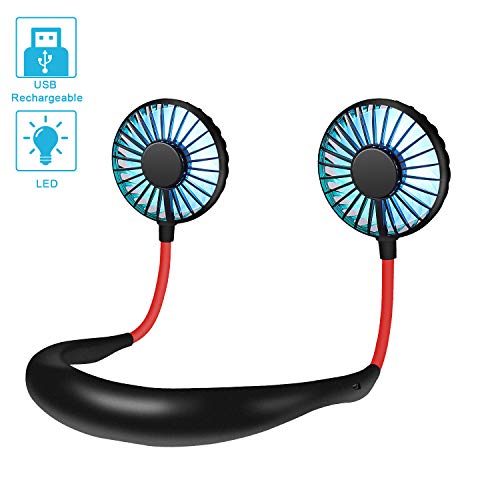 Hand Free USB Personal Fan Rechargeable Mini LED Neck Fan Headphone Design Sports Fan Heads Rotatable Neckband Fan, 2000mAh, 3 speeds, Quiet, Portable for Office Reading Travel Camping (Black) Hand Free USB Personal Fan Rechargeable Mini LED Neck Fan Headphone Design Sports Fan Heads Rotatable Neckband Fan, 2000mAh, 3 speeds, Quiet, Portable for Office Reading Travel Camping (Black)