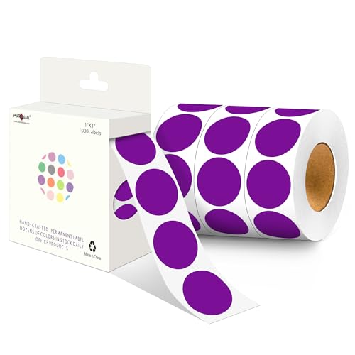 PARLAIM 4 Rolls 4000PCS 1 inch Round Color Coding Circle Dot Labels, Color- Coding Label Sticker for Home Office Classroom (Purple)