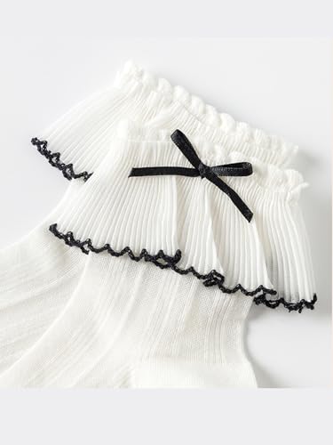 Lace Socks Cute Girls Bow Socks Ruffle Casual Crew Whitte Soft Breathable Cotton3