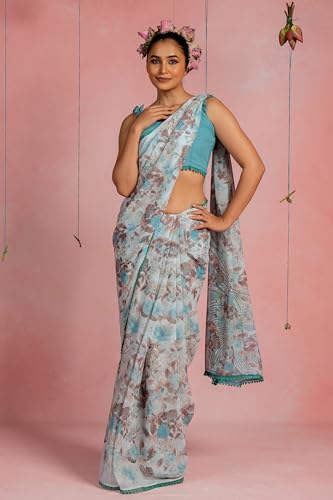 Image of MIRCHI FASHION Saree for Woman Georgette Floral and Leaf Printed | Elegant Farewell and Ceremonial Women's Sari with Blouse Piece