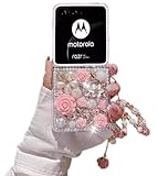 Case for Motorola Razr 2024/2025 Cover,Cute Luxury 3D Crystal Rhinestone Diamond Flowers Sparkle Stunning Stones Pearl with Wrist Strap Women Girls for Moto Razr 2024/2025 5G
