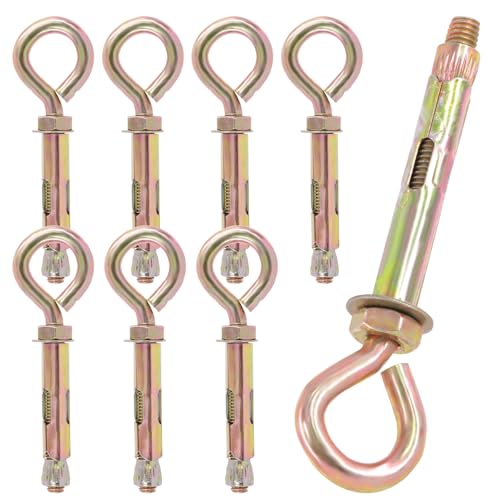 Image of Keadic 8Pcs M12 Concrete Eye Bolts, Eye Bolt in Colored Zinc Plated, Shoulder Eye Bolt, Concrete Brick Expansion Screws Closed Hook Bolts Heavy Duty Expansion Screw Lifting Ring Bolt for Wall
