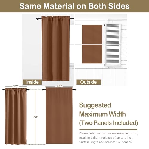 Image of Sun Baked Blackout Curtains for Bedroom 72 Inch Length 2 Panels Set, Solid Thermal Insulated Energy Saving Window Curtains for Living Room, Dual Rod Pocket Window Drapes, 2x40Wx72L Inches