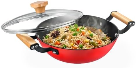 Prestige Castlite Enamel Coated Cast Iron Kadai 20cm/ 1.4L | Lightweight, High Heat Retention | Gas & Induction Compatible | Low-Oil Cooking | Stay-Cool Wooden Handles | Easy Clean | 15Y Warranty