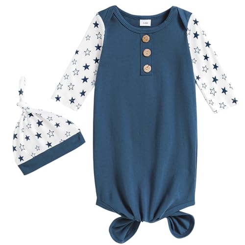 Image of AMAWMW Newborn Baby Boys Girls Cartoon Sleeper Gown Long Sleeve Mountain Nightgown Hat Outfits