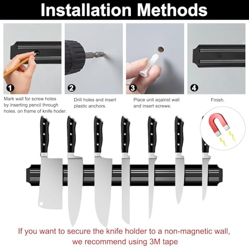 3 Piece Magnetic Knife Strips, 33cm/13inch Magnet Knife Holder for Wall, Magnetic Knife Rack Set, Load-Bearing 500-800g Knife Magnet, Black Multipurpose Tool Holder, for Kitchen, Workshop, Office - Image 4