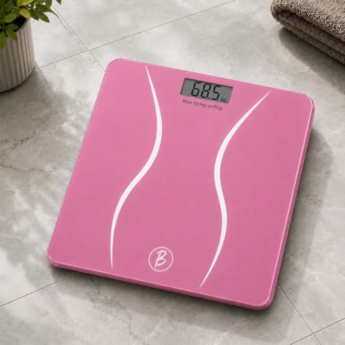 Image of Btag Premium Digital Body Weight Scale | 26x26 cm Wide Platform | Clear LCD Display | Anti-Skid Base | 180 kg Capacity S-Shape Design (Pink)