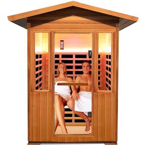 Outdoor Sauna 2 Person 1800W/110V Low EMF Dry Sauna Infrared Sauna for Home Inner Board Hemlock...