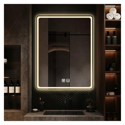 Miroir LED salle de bain anti-buée réglable et tactile en verre HD 40x60cm