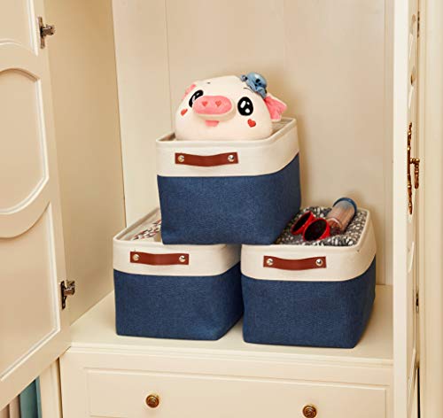 Image of DECOMOMO Foldable Storage Bin [3-Pack] Collapsible Sturdy Cationic Fabric Storage Basket Cube W /Handles for Organizing Shelf Nursery Home Closet (Navy Blue and White, Extra Large - 15.8 x 12.5 x 10)