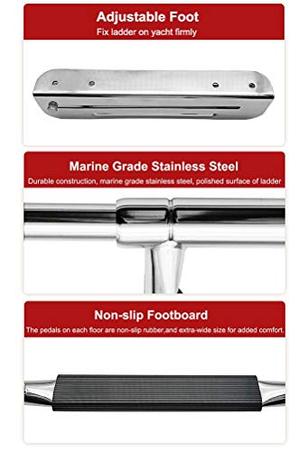 Échelle de bateau marine en acier inoxydable 4 marches de bain pour ponton durable