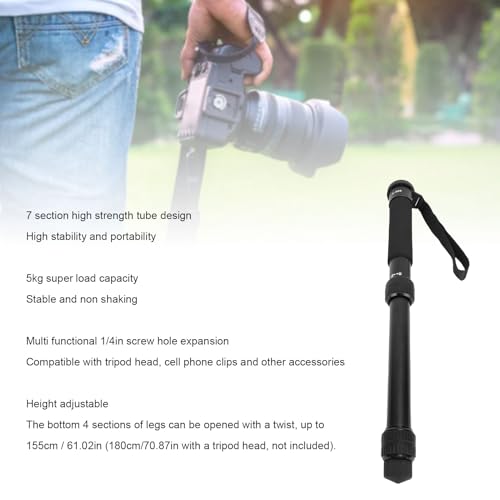 ZenithAur Monopié de viaje construcción ligera de aluminio, carga máxima de 5 kg/extensión de 155 cm, diseño telescópico de 7 secciones para cámaras DSLR, un monopié de - imagen 6