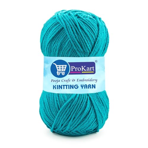 Image of ProKart Premium Woolen 4 Ply Hand Knitting Wool Yarn | Fine Weight Soft Yarn for Sweater, Scarf, Hat, Baby Clothes, Purse, Gift Bags & DIY Craft Accessories (Teal Blue, 100gms x 1 Pack) - PRO28