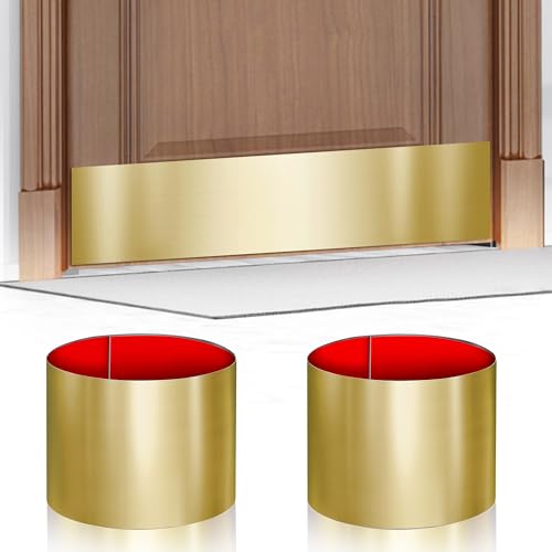 2 PCS 8 x 34 Self Adhesive Door Kick Plate for Bottom of Door Stainless Steel Front Door Kick Plates Kickplates for 36 Door Interior and Exterior (Brushed Gold)