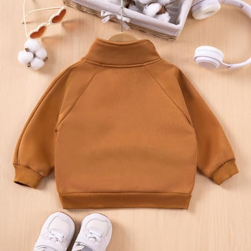 Toddler Girls Boys Fleece Lined Sweatshirts Quarter Zip Stand Collar Long Sleeve Pullover Tops Fall Winter Clothes 1-6Years3