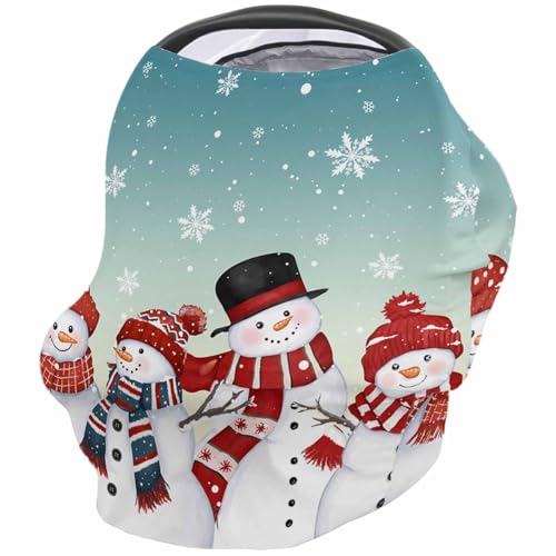 Nursing Cover for Breastfeeding Scarf, Xmas Snowman Falling Snowflake Blue Yellow Gradient Baby Car Covers Super Soft Multi Use for Canopy Shopping Cart Cover Blanket Stroller Cover