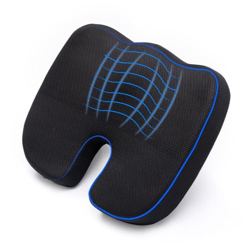 Image of Wakefit Orthopedic Coccyx Cushion | Memory Foam Support for Lower Back, Tailbone & Sciatica Relief | Chair & Car Use | Ergonomic Design | Ideal for Under 60 Kg Weight - Black