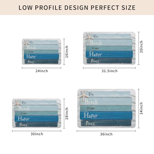 Vandarllin Beach Themed Doormats Kitchen Rugs-The Beach is My Happy Place - Plank Board Sign with Starfish Non-Slip Indoor/Outdoor/Front Door/Bathroom Mats 23.6 x 15.7 Inch