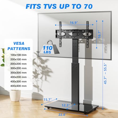 Floor TV Stand with Swivel Mount for 32-70 Inch LCD LED Flat Screens Curved TVs up to 110 lbs, Height Adjustable with Cable Management, Space Saving Tall TV Stand in Black, VESA 400x400 mm