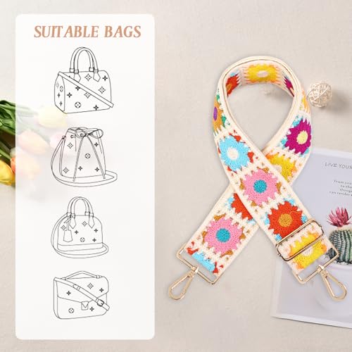 Image of Embroidery Flower Purse Strap Replacement Adjustable 2in Wide Crossbody Shoulder Strap for Handbags Women Crochet Bag Strap