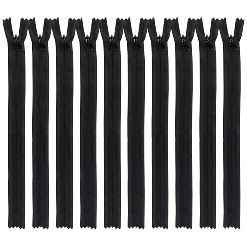 Coptiner 10 cremalleras invisibles cerradas con cremalleras de plástico, kit de reparación, herramientas de costura, manualidades, negro