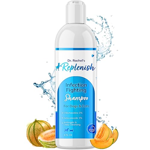 Replenish Anti Itch Dog Shampoo with Ketoconazole and Chlorhexidine for Dog Skin Irritation Treatment & Itchy Skin Relief - Dr. Rachel’s Veterinary Formula Dog Shampoo with Cucumber Melon Scent - 8 oz