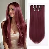 StrRid Burgundy Clip in Extensions 26 Inch Long Invisible Thick Synthetic Extension Straight Clips on Hair Pieces 5PCS Soft and Not Easily Knotted Hairpieces for Women Weddings Party Daily Use 8.1 Oz
