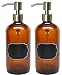 2 Pack Firefly Craft Amber Glass Bottles with Stainless Steel Pump and Chalkboard Labels, 16 ounces each