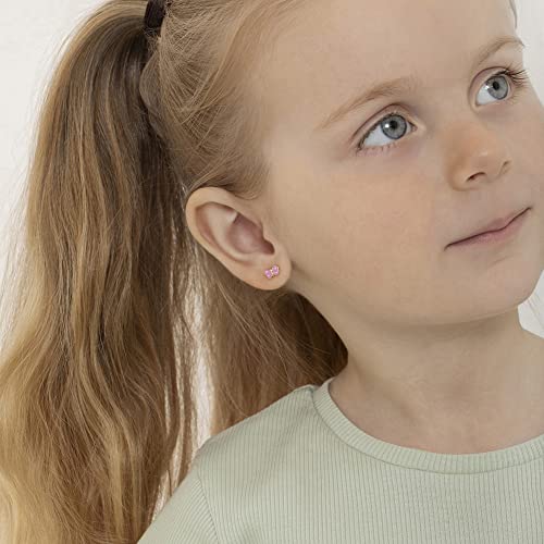 14K Yellow Gold Young Girl's Dainty Enamel Butterfly Safety Screw Back Earrings - Cute Butterfly Earrings for Toddlers & Little Girls - Small Earring Studs for Daily Use2