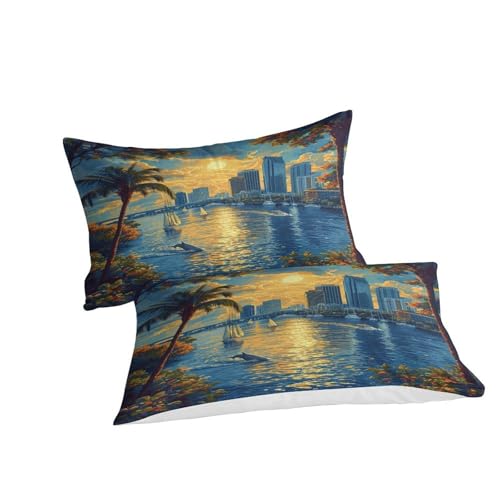 Housse de couette 200x200 coucher de soleil port double microfibre