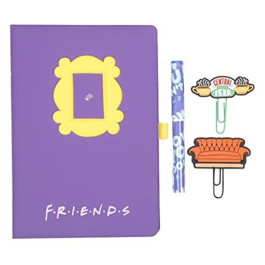 Friends - Artículos de Papelería - Mercancía y Set de Papelería de Friends - Cuaderno A5, Bolígrafo a Juego, Clips de Silicona x 4 y Caja de Regalo - Útiles Escolares Divertidos y Accesorio de Oficina