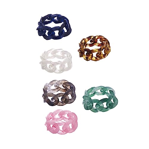 6 Stück Ring Kette aus Kunstharz Ring Schildkröte Schmuck Frauen Ring Acryl Ringe für Damen Große Ringe aus Kunstharz Sommer verpassen die Kette kalter Wind, 3.5x0.8cm, Kunstharz,