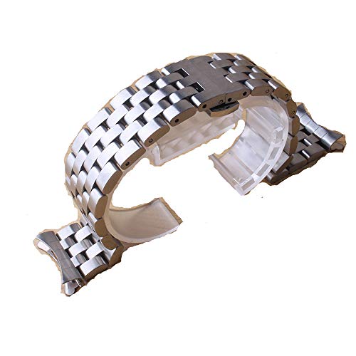 Stainless Steel Watchband Curved End Silver Bracelet 16mm 18mm 20mm 22mm 24mm Solid Band for Brand Watches Men Women (24mm, Silver)