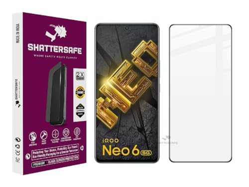 Image of Shattersafe Oleophobic Tempered Glass Screen Protector Compatible For IQOO Neo 6 [Pack of 1]. Edge To Edge Full Screen Protection With Easy Installation Kit & Case Friendly Fit.