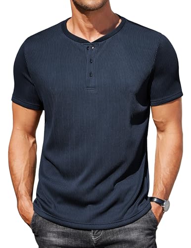 COOFANDY Men's Henley Shirts Short Sleeve Casual Tee Summer Button Henley Soild T Shirts
