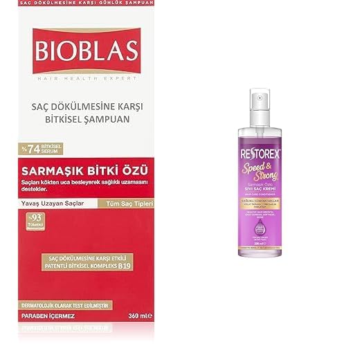 BIOBLAS Saç Dökülmesine Karşı Sağlıklı Uzama Etkili Şampuan (Phytosterol) (360 ml) & RESTOREX Sağlıklı Uzama Etkili Sıvı Saç Kremi 200 ml