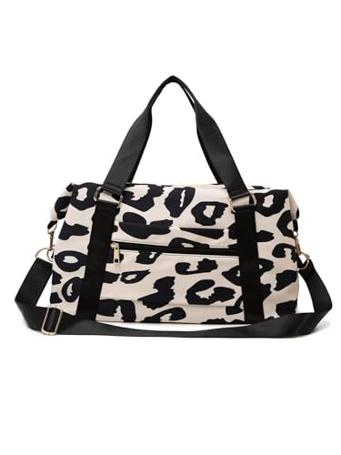 Y2K Preppy Duffle Bag Small Gym Bag for Women Weekenderl Bag Trave Dance Carry on Bag Cheetah Animal Print (beige)3