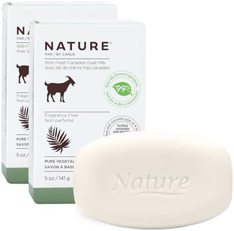 Nature Goat Milk Bar Soap, FRAGRANCE FREE (2-Pack), 5 oz (141 g), With Fresh Goat Milk, Vitamin A, B3, Potassium, Zinc & Selenium, Moisturizing Body Soap