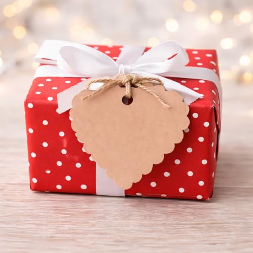 Image of CVANU (50-PCS) Decorative Heart Shape Color Paper Tags & Finish Cut Hole for Hanging with Jute Rope for Gift & DIY Crafts| Message Note| Labeling & Writable (2.16x2.36inch) Light Brown1