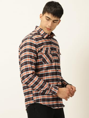Image of Thomas Scott Men's | Checks | Full Sleeve | Slim Fit | Cotton Blend | Double Flap Pocket | Spread Collar | Casual Shirt